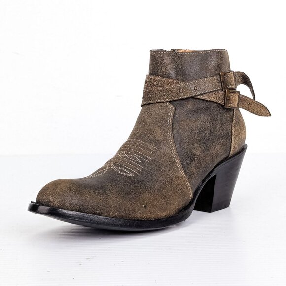 Shyanne Women Country Western Cowgirl Distress Taupe Leather Ankle Boots sz 6.5 - Picture 3 of 7